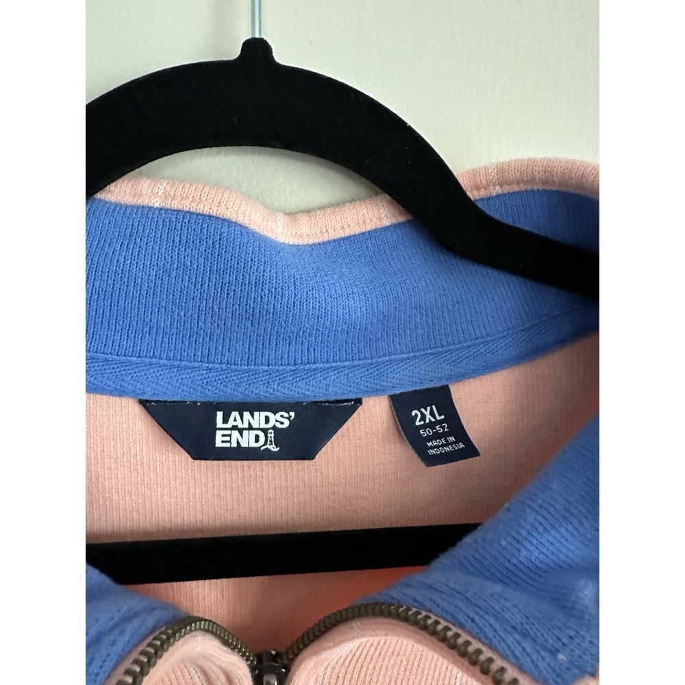 SET OF 2 Lands End Pullover Mens 2XL Blue Pink Plaid Sweater Quarter 1/4 Zip - Picture 6 of 16